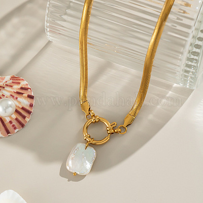 Модные ожерелья из нержавеющей стали с подвеской в виде змеи из натурального пресноводного жемчуга неправильной формы для женщин FS5153-1