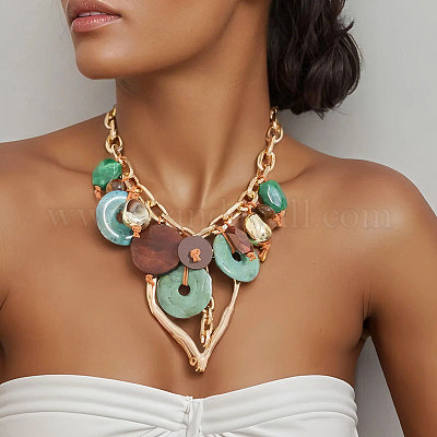 Женские ожерелья-нагрудники в стиле бохо с подвеской в виде диска из сплава смолы в форме сердца FS-WG7B6D9-01-1
