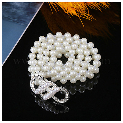 Эластичные цепочные ремни из белого акрила с жемчужными бусинами и пряжками из сплава WG1BD5E-06-1