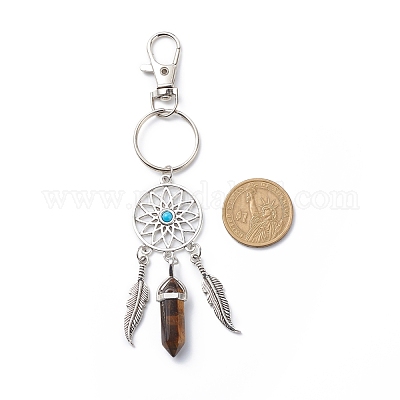 Тканая сетка/паутина с подвесными украшениями из перьевого сплава HJEW-JM00777-1