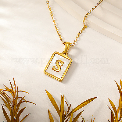 Прямоугольные ожерелья с подвеской в виде ракушки из нержавеющей стали 304 с натуральным белым узором для женщин FS-WGB5EDA-19-1