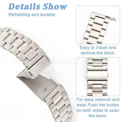 20mm 22mm Two Tones Black/Silver Stainless Steel Watch Band Replacement  Bracelet