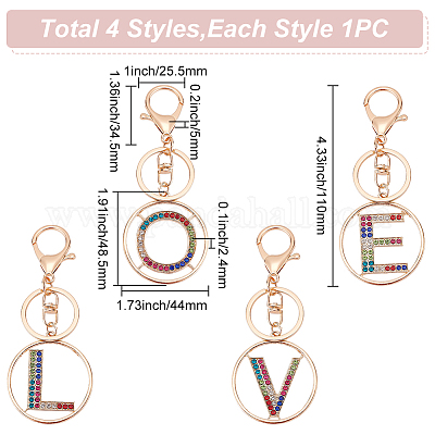 4шт 4 стиля сплава цветной брелок со стразами KEYC-WR0001-27-1