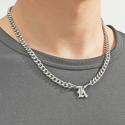 Ожерелья с кубинской цепочкой с подвеской-инициалом из нержавеющей стали 304 FS-WGB15F2-07-1