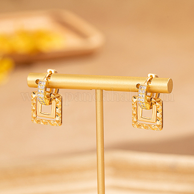 Геометрические серьги-кольца из латуни с прозрачным кубическим цирконием KY8607-2-1