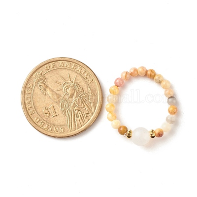 Круглое стрейч-кольцо из бисера из натуральных смешанных камней с лунным камнем RJEW-JR00440-1