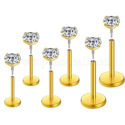 Плоские круглые лабреты из хирургической нержавеющей стали 316L с внутренней резьбой и прозрачным кубическим цирконием FS-WG7B90D-04-1