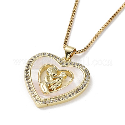 Ожерелья с подвеской из латуни с микро паве на День матери и прозрачным кубическим цирконием NJEW-G126-01B-1