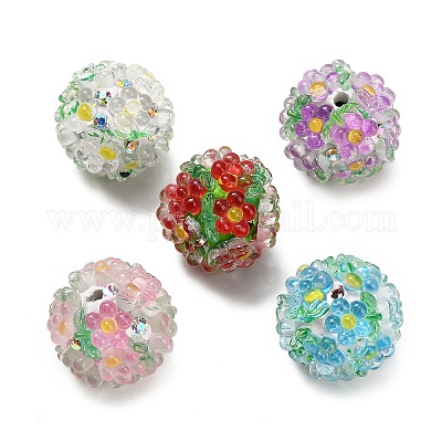 Цветок с круглыми бусинами из полимерной глины со стразами RESI-Z045-08-1