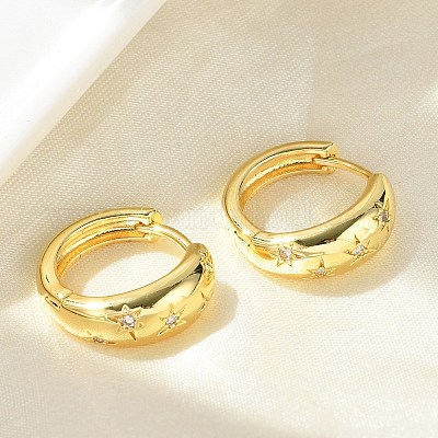 Серьги-кольца из латуни с прозрачным фианитом и прозрачным фианитом EJEW-D311-104G-1