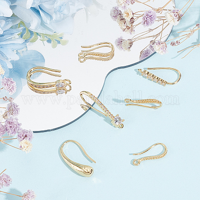 14 шт. набор из 7-х видов латунных сережек-крючков с микропаве из кубического циркония ZIRC-BC0001-26-1