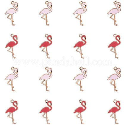 PandaHall Elite 30pcs Pink & Red Flamingo Brid Alloy Enamel Pendants Charms for DIY Bracelet Necklace Earring Making ENAM-PH0001-04LG-1