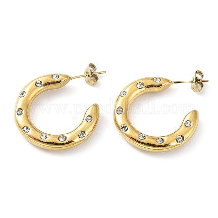 18 orecchini ad anello in acciaio inossidabile placcati in vero oro 304k con strass EJEW-L267-003G-01-1