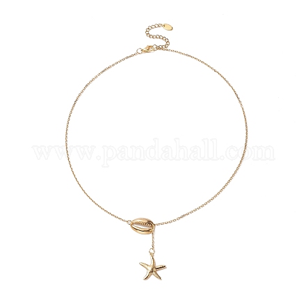 304 Edelstahl-Muschel mit Stern-Anhänger-Lariat-Halskette für Damen NJEW-JN04208-01-1