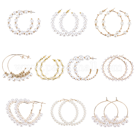 Anattasoul 10 paires 10 styles plastique et résine imitation perles créoles perlées ensemble EJEW-AN0003-45-1