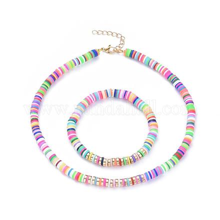 Set di braccialetti e collane elasticizzati perline heishi SJEW-JS01103-01-1