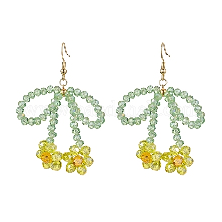 Серьги с подвесками из стеклянных бусин в виде цветка и банта EJEW-TA00518-1