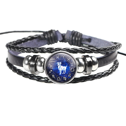12 Constellation Leather Cord Bracelets BJEW-P240-E01-1