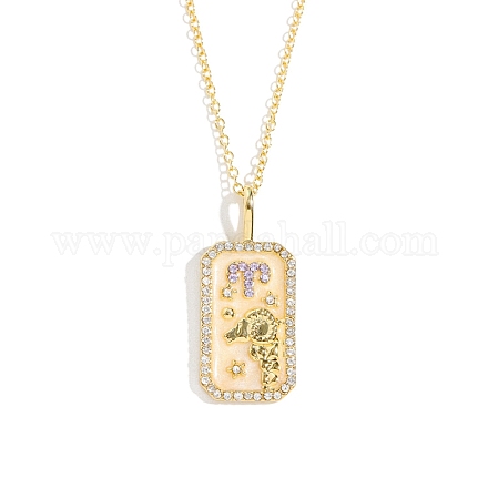 Brass Micro Pave Cubic Zirconia Rectangle with Constellation Pendant Necklaces PW-WG95654-01-1