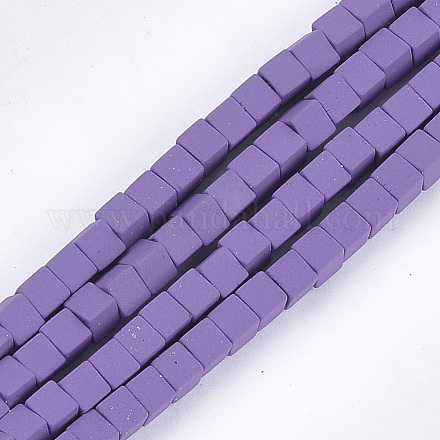 塗装非磁性合成ヘマタイトビーズ連売りスプレー  キューブ  紫色のメディア  4x4x4mm  穴：0.8mm  約94~100個/連  15.5インチ〜16.3インチ G-T116-22-15-1