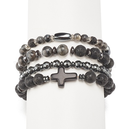 4 pièces 4 bracelets extensibles en perles rondes en pierre mélangée de style sertis de strass en cristal BJEW-JB07885-1