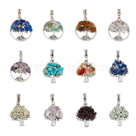 SUPERFINDINGS 24Pcs 12 Style Natural & Synthetic Gemstone Chip European Dangle Charms Sets PALLOY-FH0001-83-1