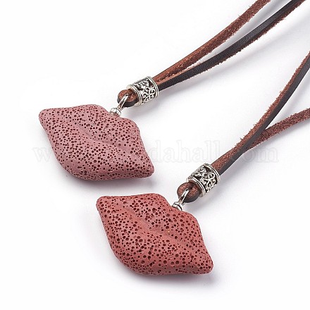 (vente d'usine de fêtes de bijoux) colliers pendentif en pierre de lave synthétique réglables NJEW-P237-B-1