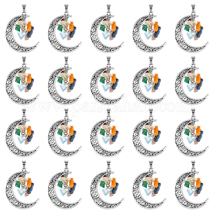 SUPERFINDINGS 20Pcs Moon Stone Pendants Gemstone with Alloy Findings Charm Antique Silver Dangle Hanging Pendant for Jewelry Making Necklaces Crafts FIND-FH0005-55-1