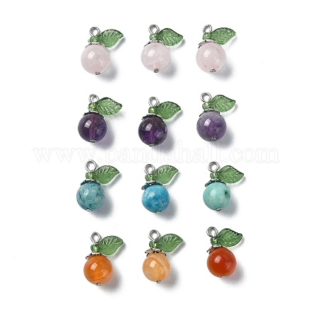 12 pièces 4 styles pendentifs de fruits en pierres précieuses naturelles mélangées PALLOY-TA00077-1