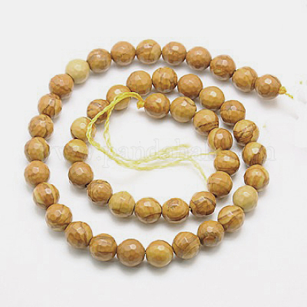 Chapelets de perles en bois pétrifié naturel G-G542-10mm-06-1