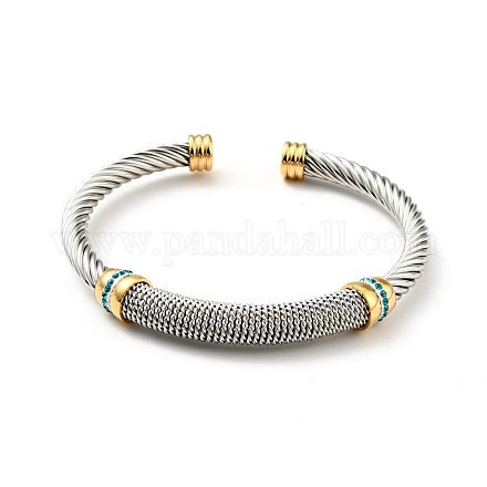 304 bracelet manchette ouvert en forme de corde torsadée en acier inoxydable avec strass pour femme BJEW-D449-01GP-03-1