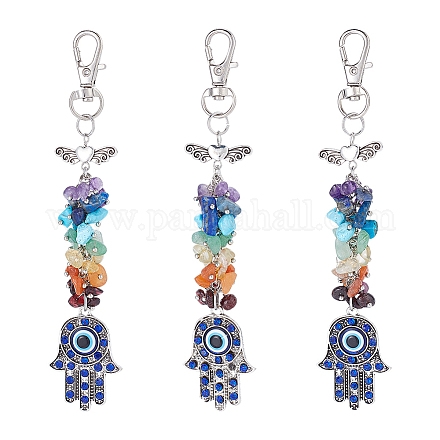 CHGCRAFT Hamsa Hand with Evil Eye Planner Charm Gemstone Chips Cluster Pendant Evil Eye Pendant with Lobster Clasp for Jewelry Keychain Bag Crafts HJEW-CA0001-35-1