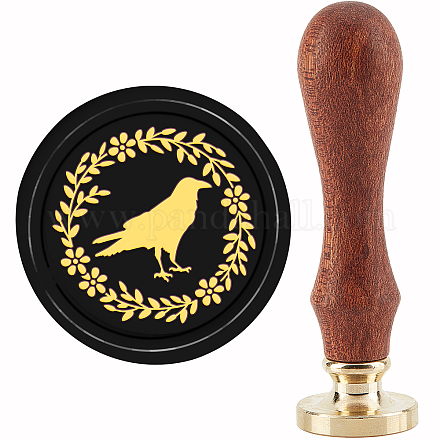 CRASPIRE Crow Wax Seal Stamp Wreath Vintage Sealing Wax Stamps Raven 30mm Removable Brass Head with Wood Handle for Wedding Invitations Envelopes Halloween Christmas Thanksgiving Gift Packing AJEW-WH0184-0455-1