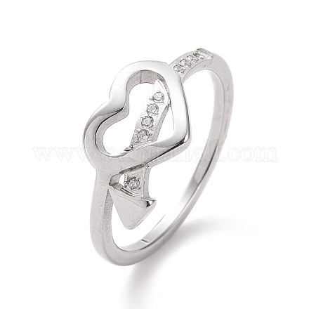 Corazón de rhinestone de cristal con anillo de dedo de flecha RJEW-D120-18P-1