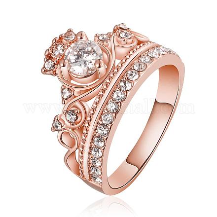 Corona real 18k anillos de circonio cúbico de aleación de estaño chapado en oro rosa para mujer RJEW-BB09160-8RG-1