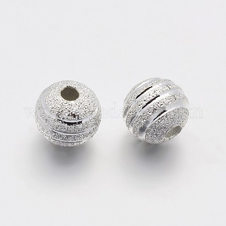 テクスチャラウンド真鍮ビーズ  銀色のメッキ  8mm  穴：1.2mm KK-N0061-01S-8mm-1