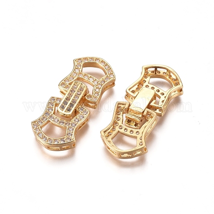 Brass Micro Pave Clear Cubic Zirconia Fold Over Clasps ZIRC-I038-26G-1