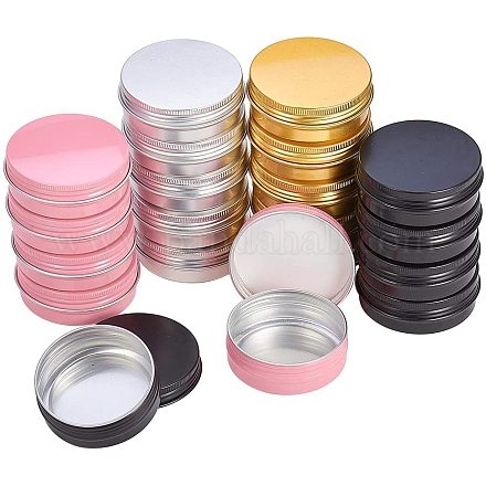 PandaHall Elite 28 pcs 4 Colors(Pink/Black/Silver/Yellow) Aluminum Round Tins For Make Up Container CON-PH0001-40-1