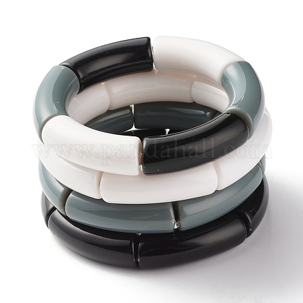 Opaque Chunky Acrylic Curved Tube Beads Stretch Bracelets for Men Women BJEW-JB07317-1