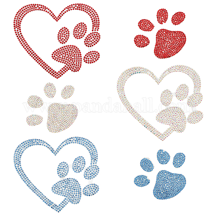 Fingerinspire cuore & pawprint glitter strass termoadesivi DIY-FG0002-29-1