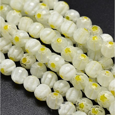 Faceted Millefiori Glass Round Beads Strands LK-P006-14-1