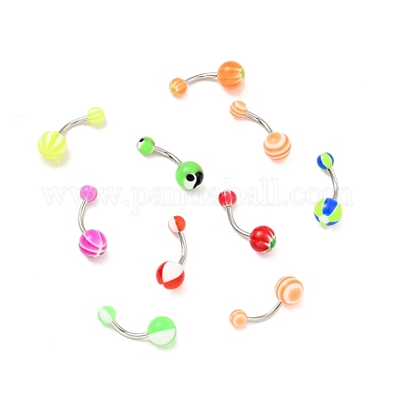 10Pcs Acrylic Round Beaded Curved Barbell AJEW-G041-02P-1