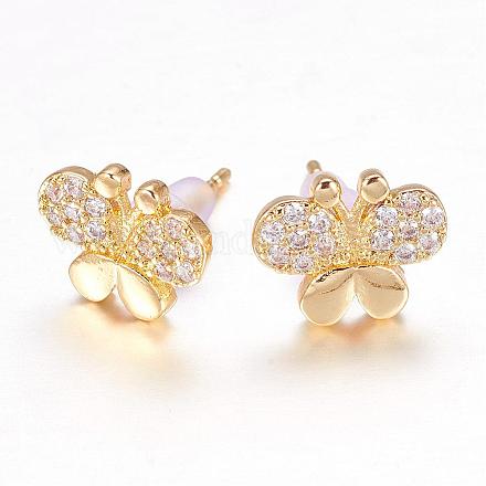 Brass Micro Pave Cubic Zirconia Stud Earrings EJEW-P119-02G-1