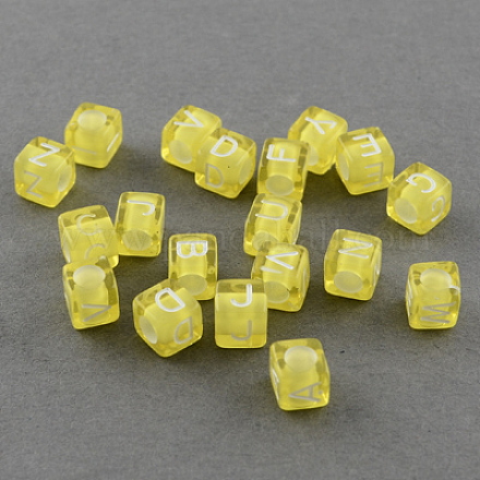 Mixed Letters Transparent Acrylic Cube Beads SACR-S181-08-1