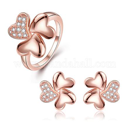 Real Rose Gold Plated Brass Cubic Zirconia Jewelry Sets SJEW-BB04769-RG-1