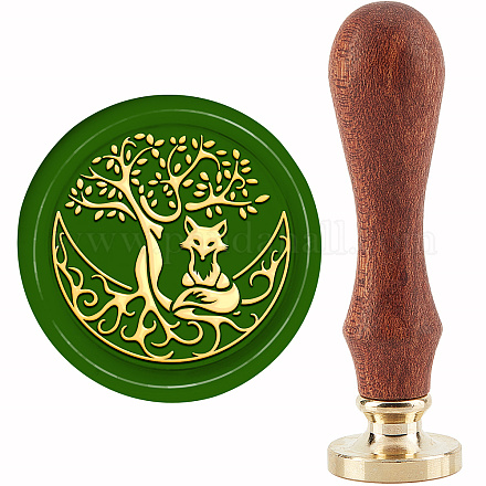 CRASPIRE Fox Wax Seal Stamp Tree of Life Wax Stamp Moon 30mm/1.18inch Removable Brass Head Sealing Stamp with Wooden Handle for Invitation Envelope Cards Gift Scrapbooking Decor AJEW-WH0184-0601-1