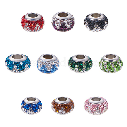 NBEADS Nice 304 Stainless Steel Polymer Clay Pave Two Tone Rhinestone European Beads CPDL-NB0001-04-1