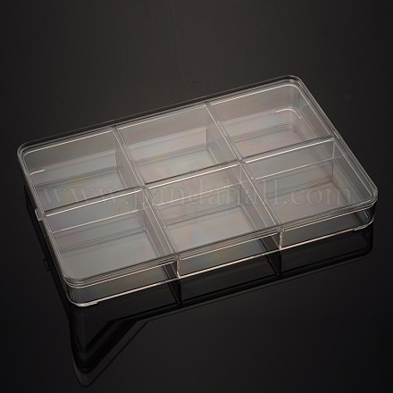 6 Compartments Rectangle Plastic Clear Bead Storage Containers CON-M001-01-1