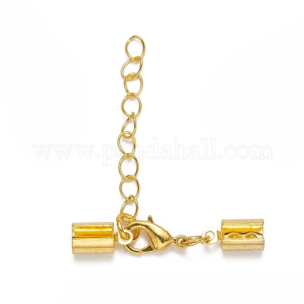 Golden Brass Chain Extender with Alloy Lobster Claw Clasp and Folding Crimp Ends X-KK-E179-G-1