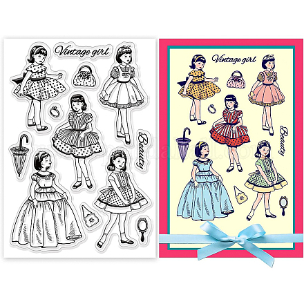 BENECREAT Vintage Girl Clear Stamps Beautiful Girl in Full Dress PVC Silicone Stamps for for DIY Scrapbooking DIY-WH0167-57-0021-1